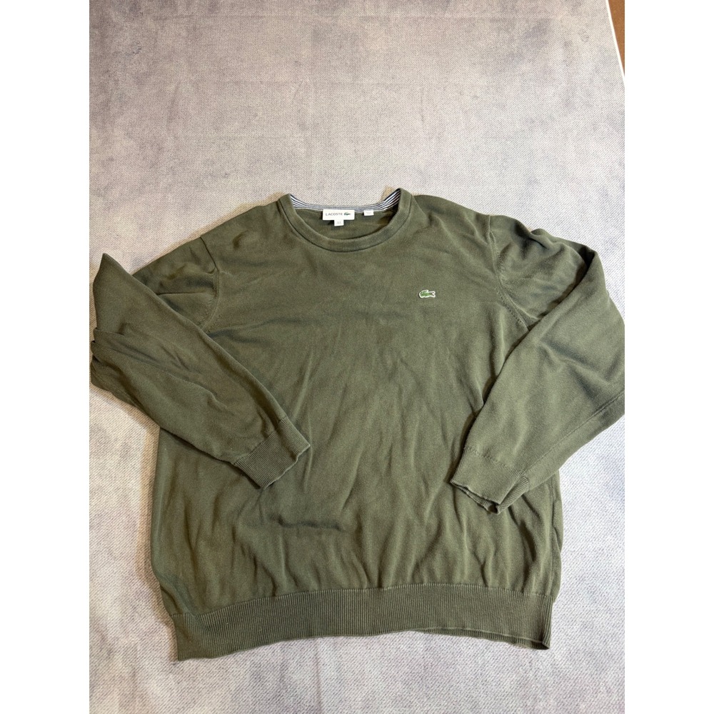 Lacoste Mens Olive Green Cotton Knit Crewneck Sweater Logo FR 6 US XL